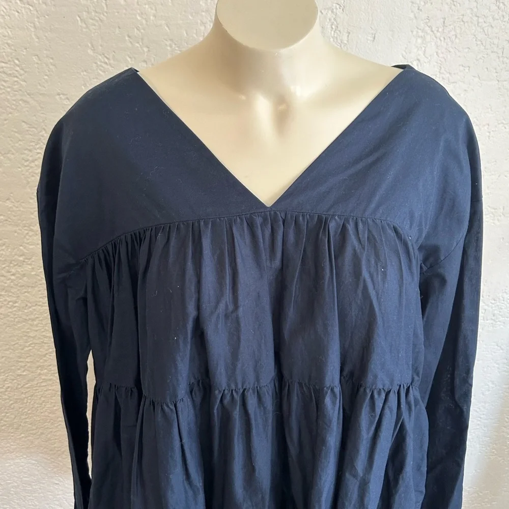 Merlette V front /V back tiered navy blue 100% cotton blouse sz M/L ?